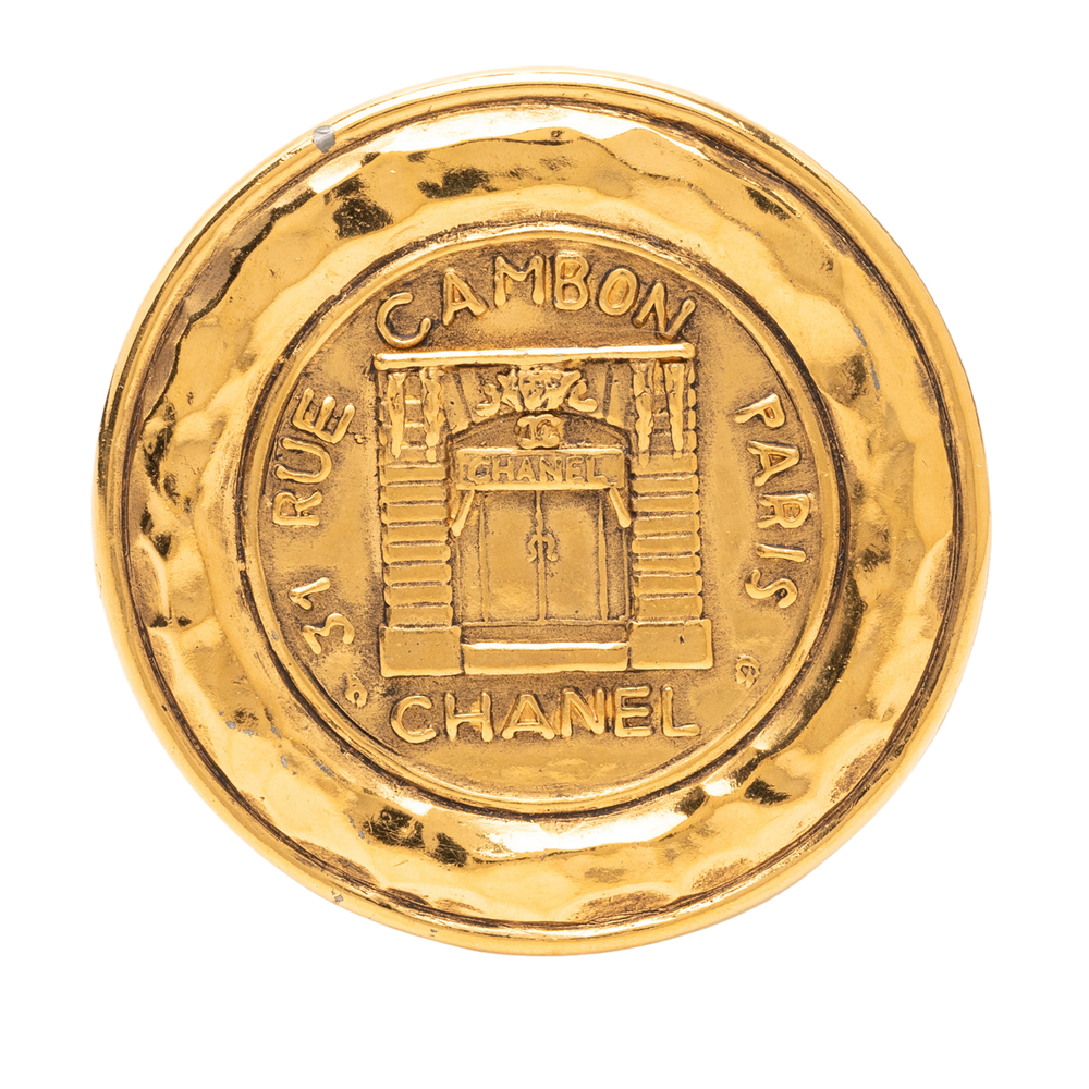 Pre-Loved Chanel Gold Plated 31 Rue Cambon Medallion Pin Brooch